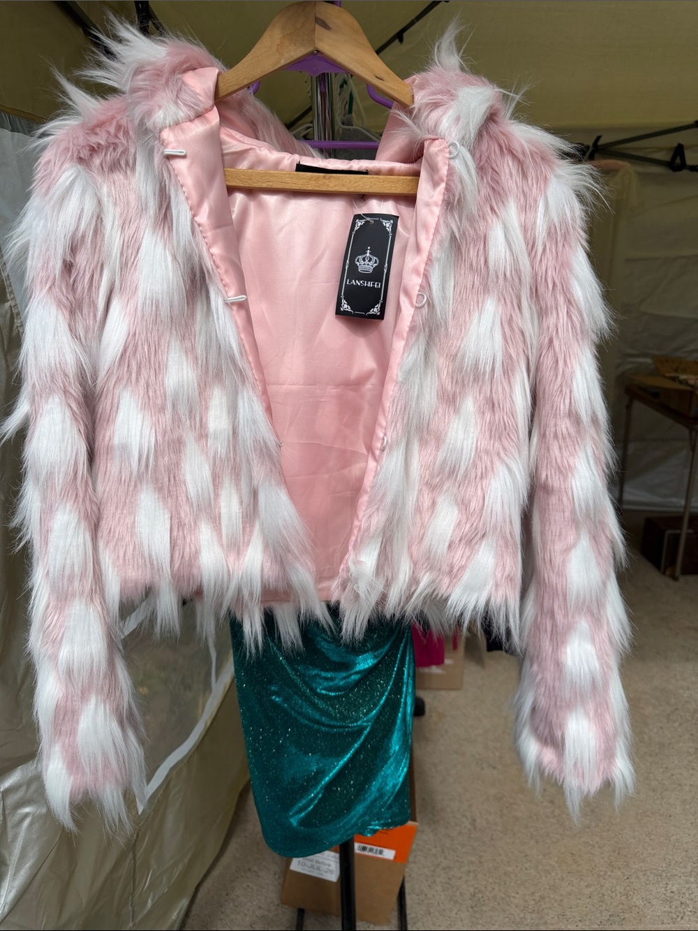 LAVISHER Pink & White Faux Fur Hooded Teddy Jacket
